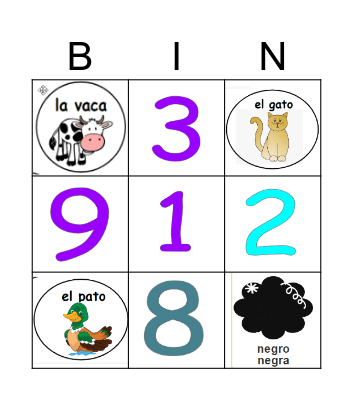Animales granja, colores y numeros Bingo Card