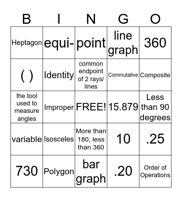 Unit I Bingo Card