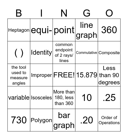 Unit I Bingo Card