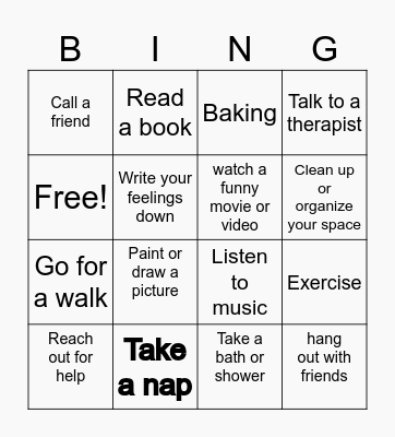 Self Care Bingo Card