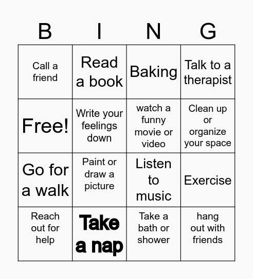 Self Care Bingo Card