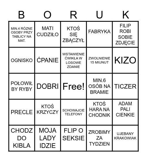 4D Bingo Card