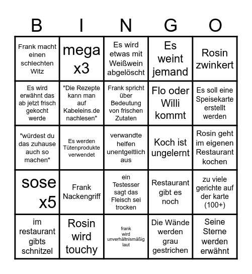 Rosins Restaurant Bingo (Ultimative) Bingo Card