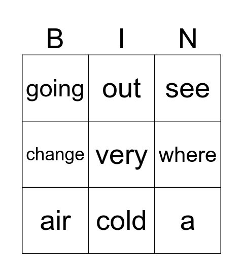 Unit 7 Sight Words Bingo Card