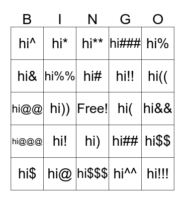 Test Bingo Card