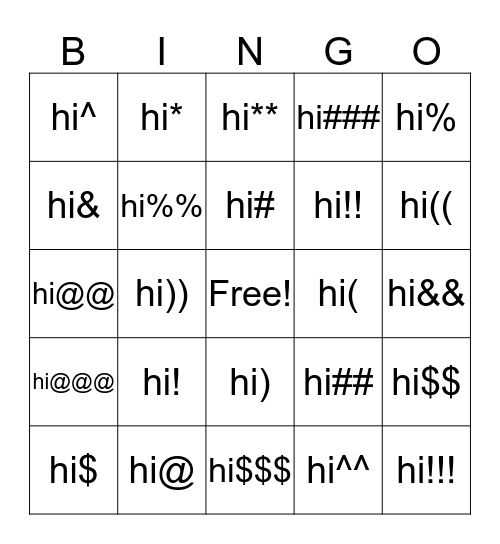 Test Bingo Card