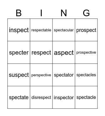 Root: ___________ Bingo Card
