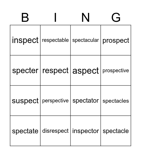 Root: ___________ Bingo Card