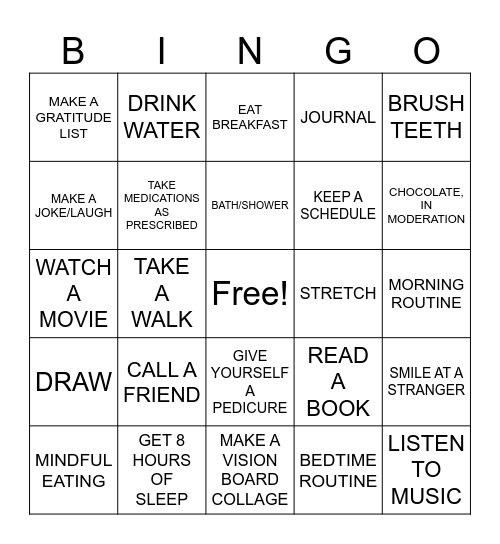 SELF CARE B-I-N-G-O Bingo Card