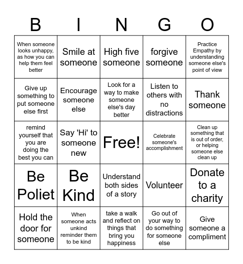 Compassion Connects Bingo Card