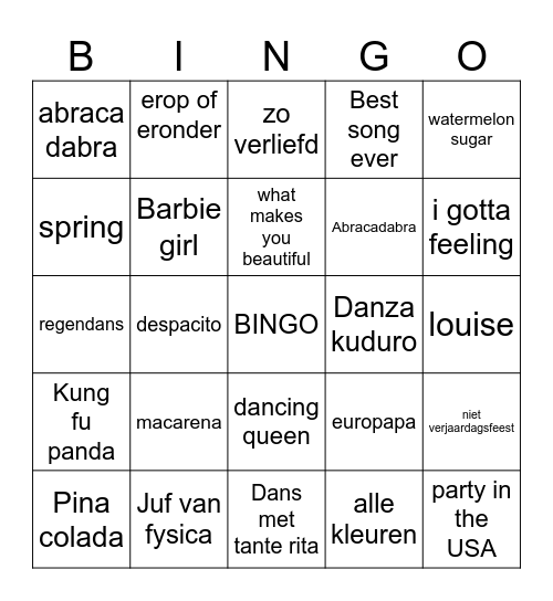 Muziek bingo Card