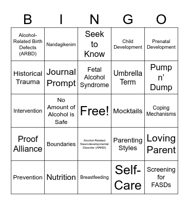 FASD Bingo Card