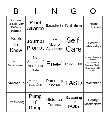 FASD Bingo Card
