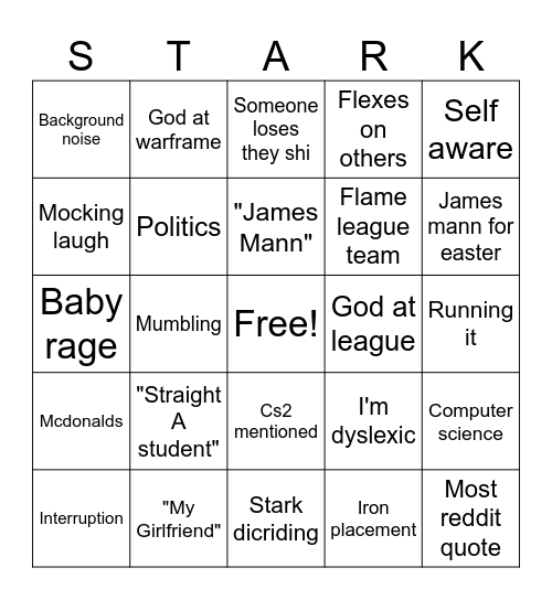 Starky Bingo Card