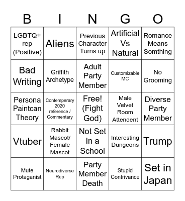 Persona 6 Bingo Card