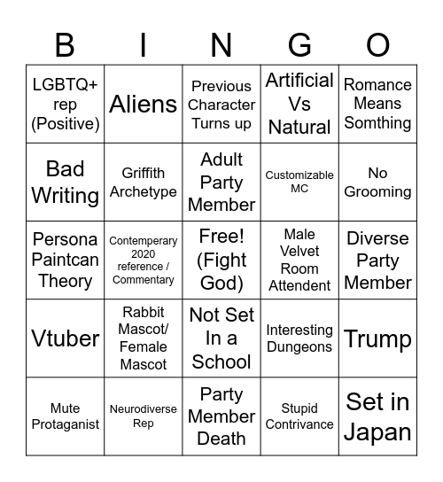 Persona 6 Bingo Card