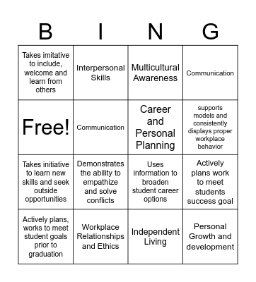Career Success Standards Bingo Card