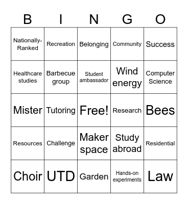 UTD College Tour Show Bingo Card