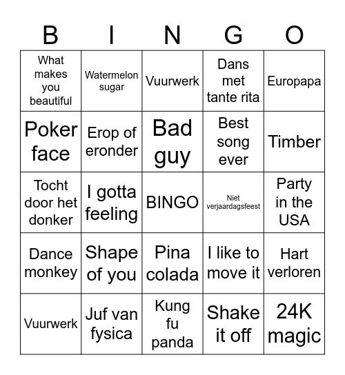 Muziek bingo Card