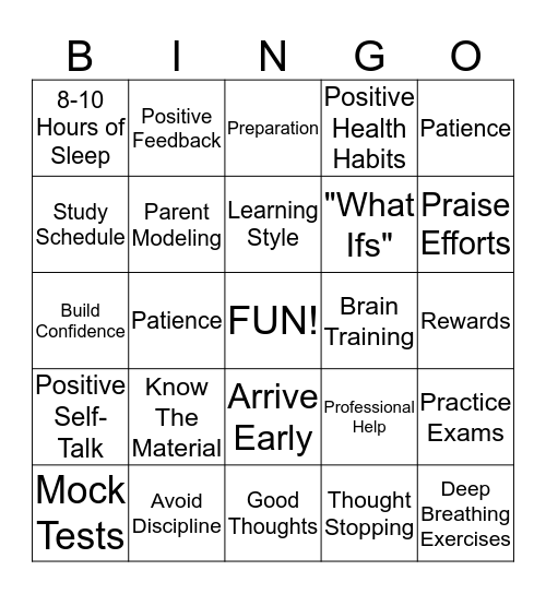 MANAGING CHILDREN'S TEST ANXIETY Bingo Card