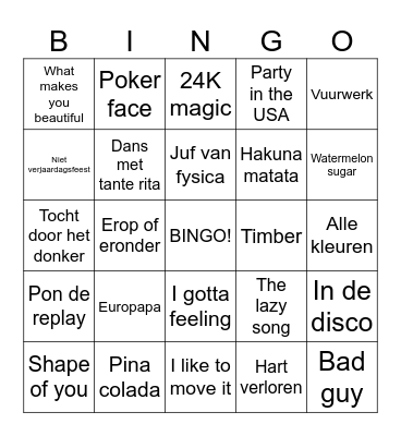 Muziek B Bingo Card