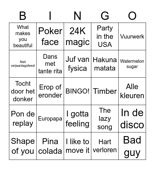 Muziek B Bingo Card