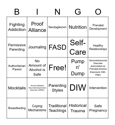 FASD Bingo Card