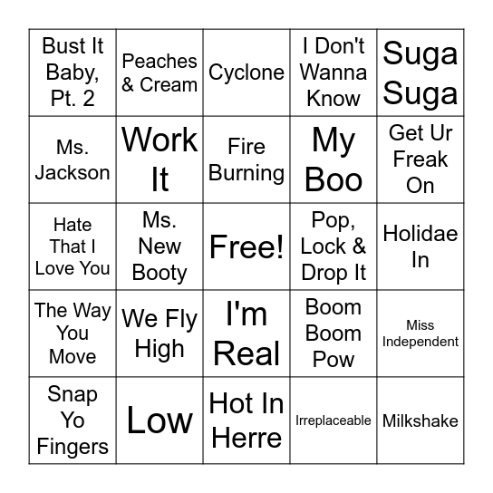 Round 1 - 2000's R & B Bingo Card