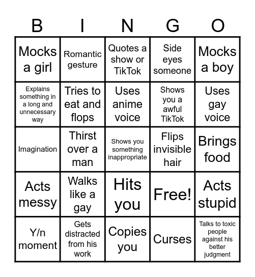 Kayleb Bingo Card