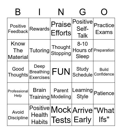 MANAGING CHILDREN'S TEST ANXIETY Bingo Card