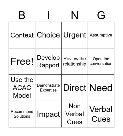 Consultative Bingo Card