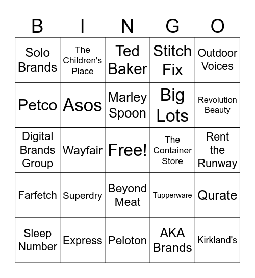 Caroline's Retail Bankruptcy card Bingo Card