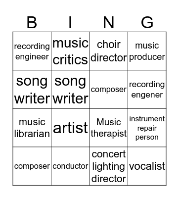 careers in music Bingo Card