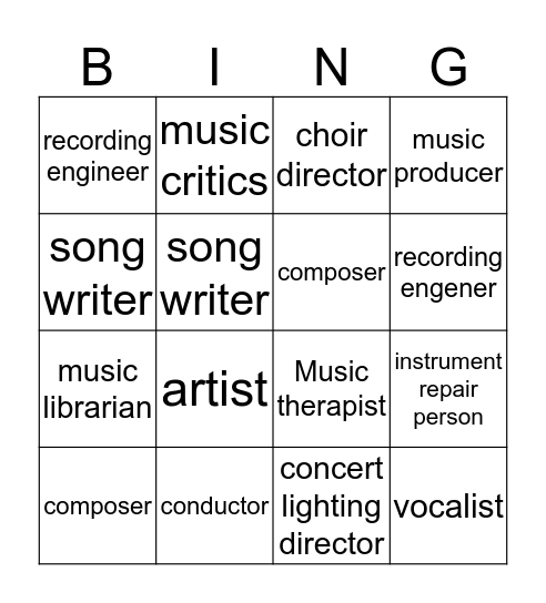 careers in music Bingo Card