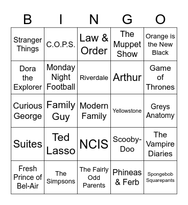 TV Show Bingo Card