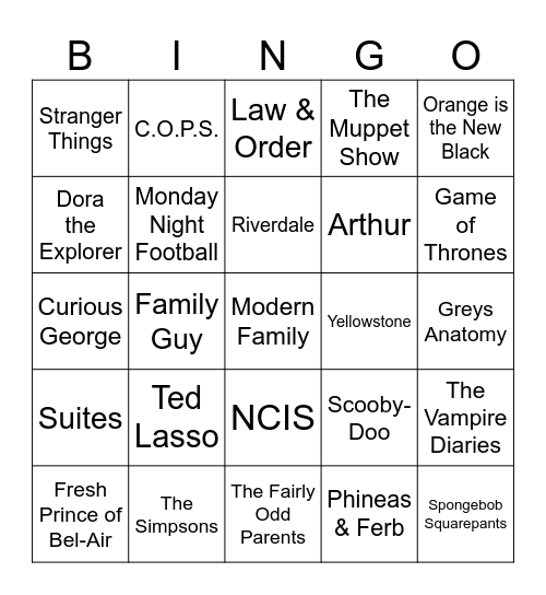 TV Show Bingo Card