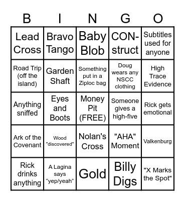 Curse of Oak Island Bingo Card