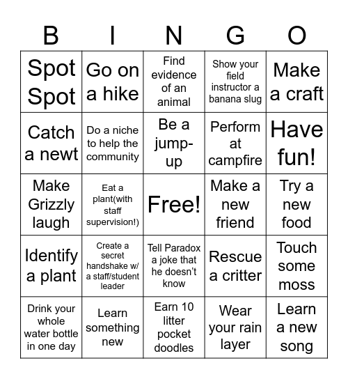 Outdoor School Bingo Card
