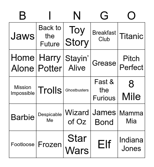 Movie Soundtrack Bingo Card