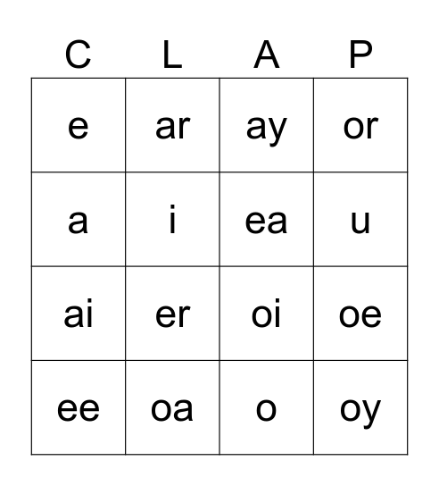 Clap Bingo Card