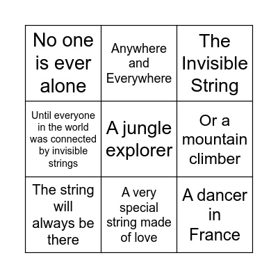 Invisible String Bingo Card