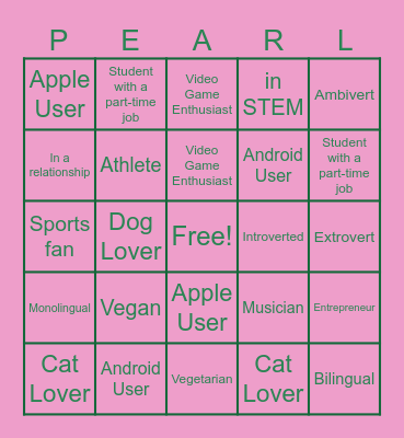 PEARL of View Bingo Card