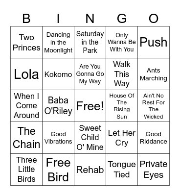 Dive Bar Anthems Bingo Card