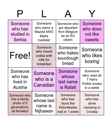 Aashana & Maryam's Party Bingo Card