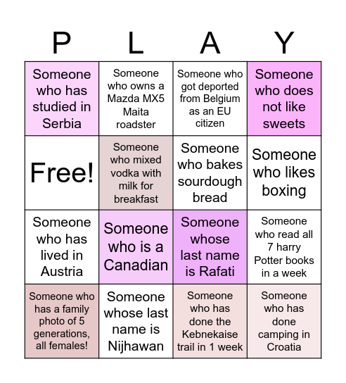 Aashana & Maryam's Party Bingo Card