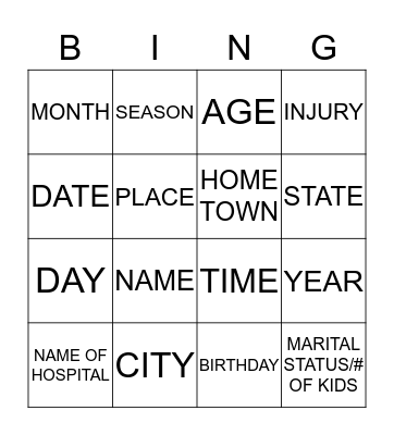 Orientation Bingo Card