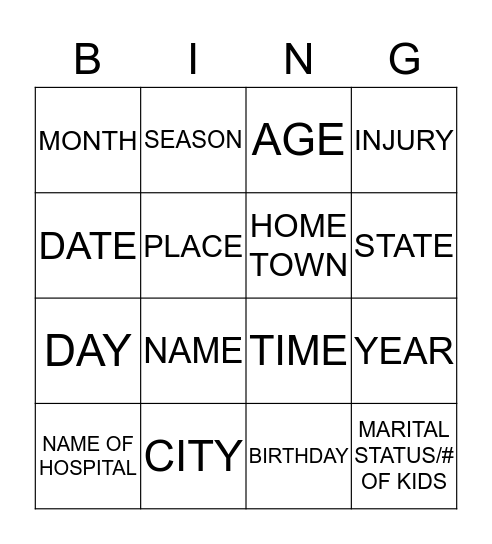 Orientation Bingo Card