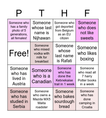 Aashana & Maryam's Party Bingo Card