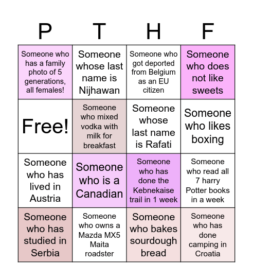 Aashana & Maryam's Party Bingo Card