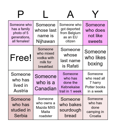 Aashana & Maryam's Party Bingo Card